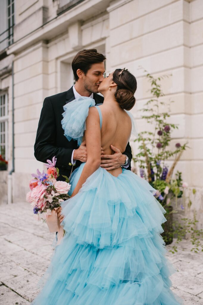 Couple getting married in a French Chateau near Paris. 