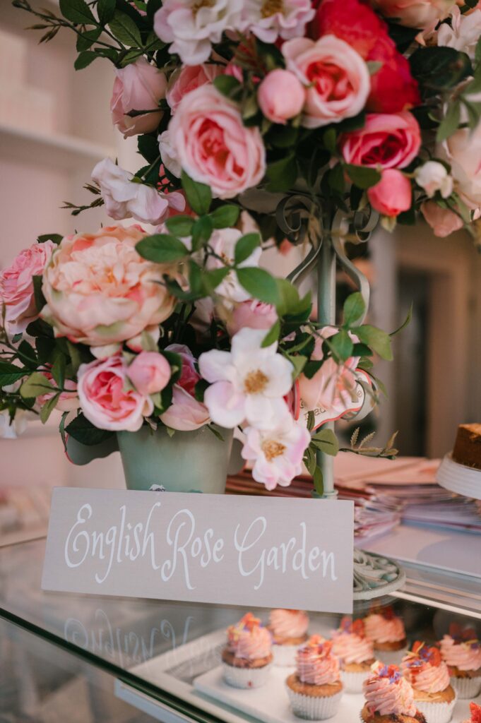 Close up of flowers at Peggy Porschen Café.