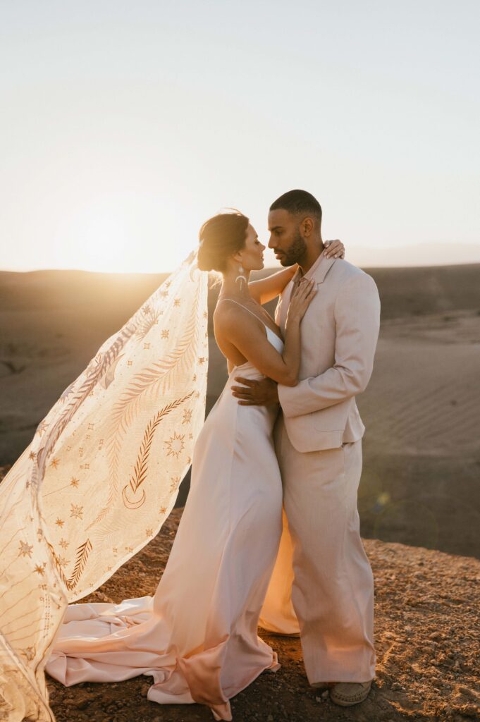 Sunrise photoshoot with Megan and James in Marrakech desert.