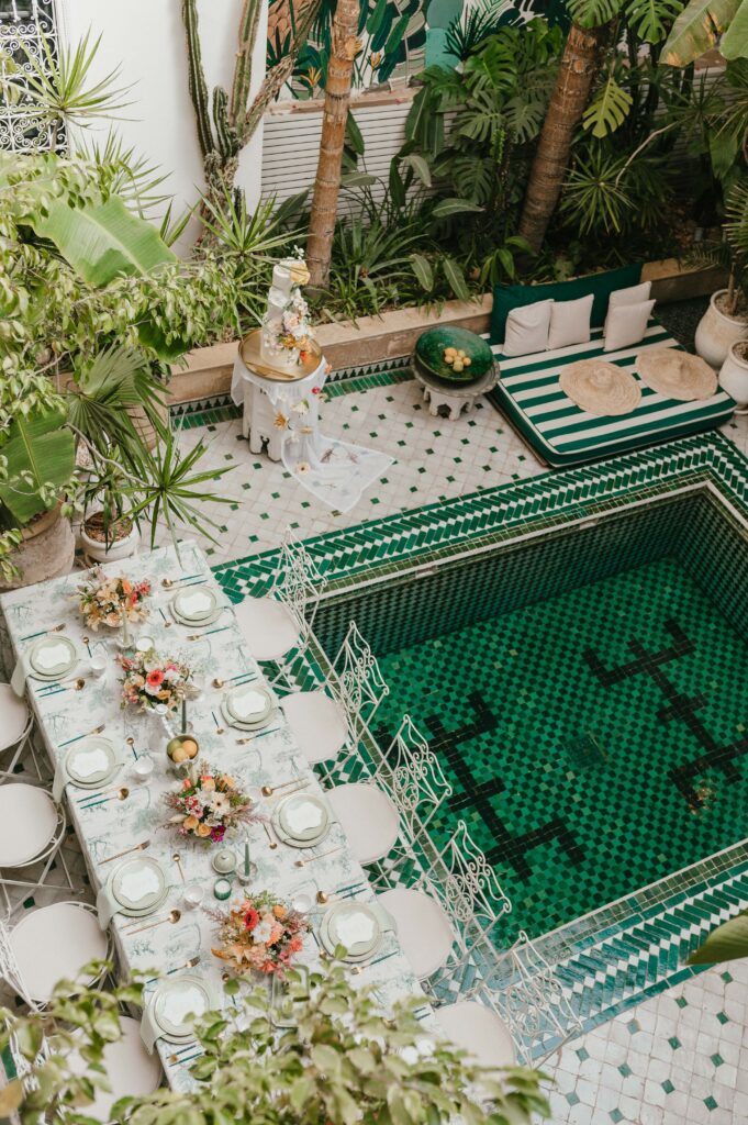 Elopement wedding in marrakech at riad yasmine with wedding planner la perle marrakech.
