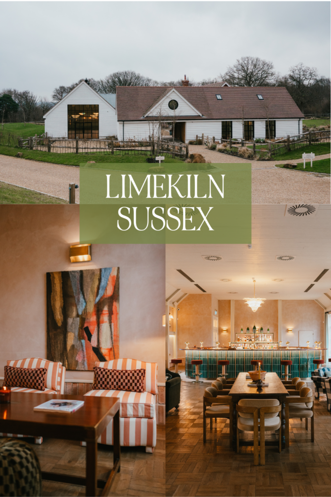 Limekiln Sussex wedding venue. Photo collage of front facade and interiors.